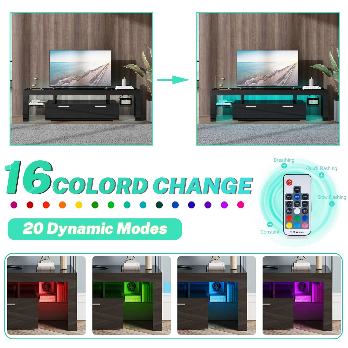 PAPROOS TV Stand with LED Lights