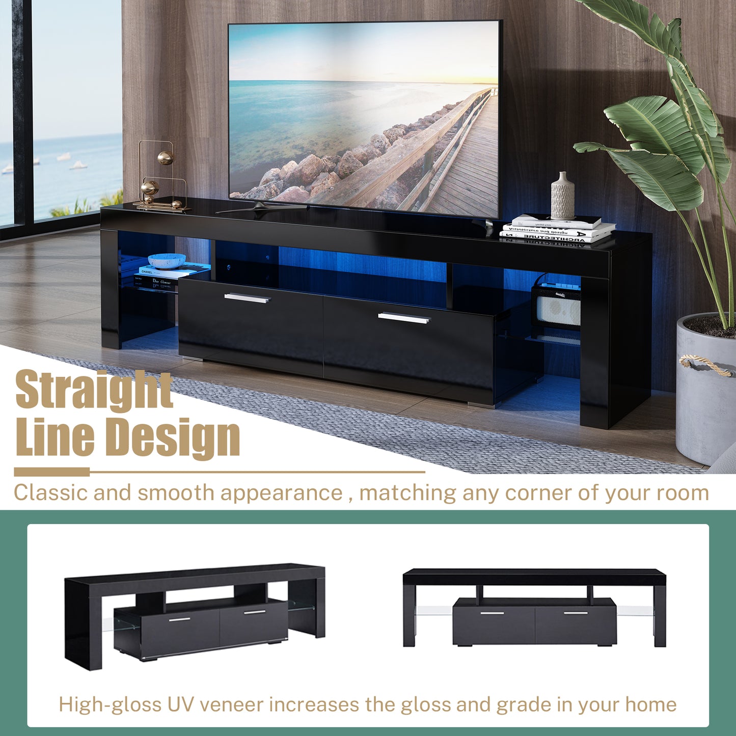 PAPROOS TV Stand with LED Lights