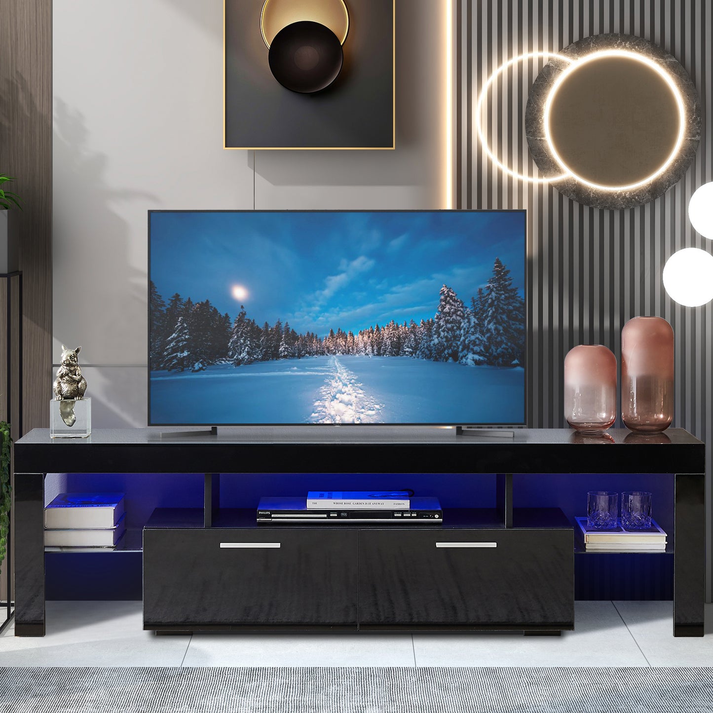 PAPROOS TV Stand with LED Lights