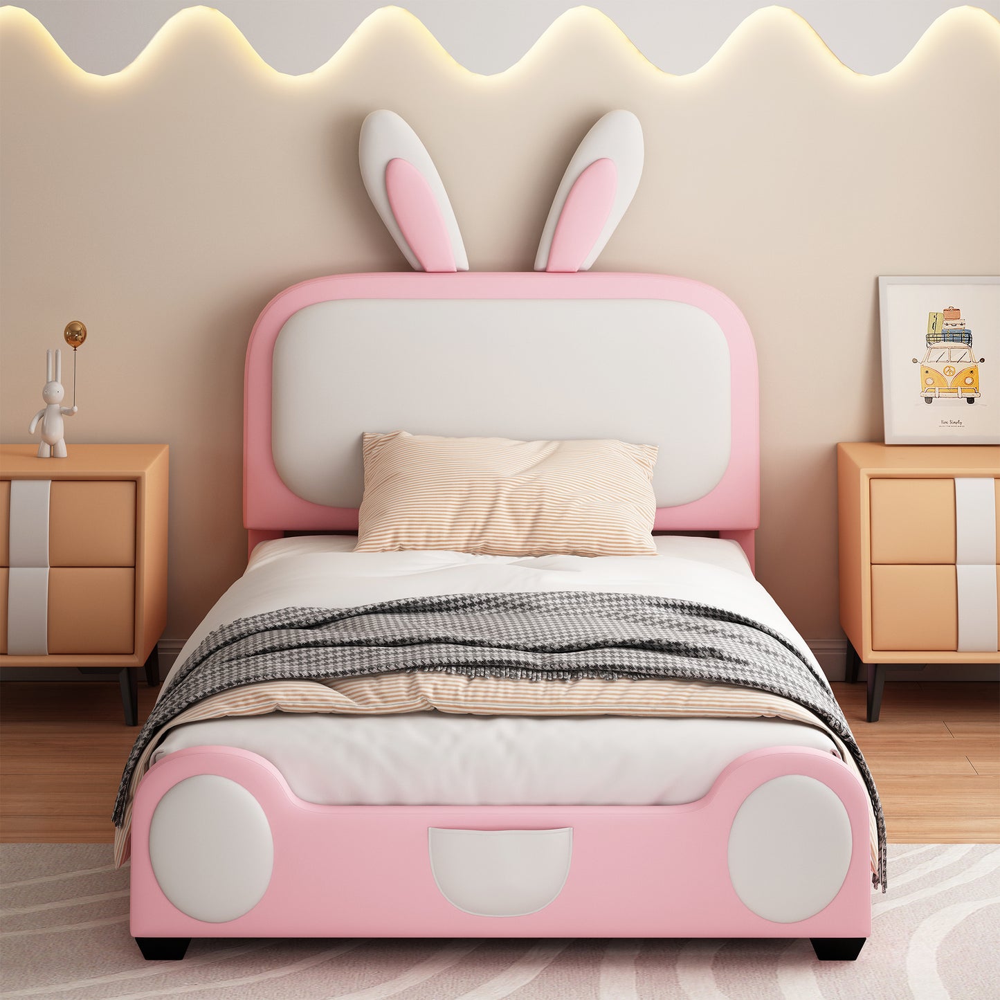 Twin Contemporary Upholstered Platform Bed with Headboard, Black