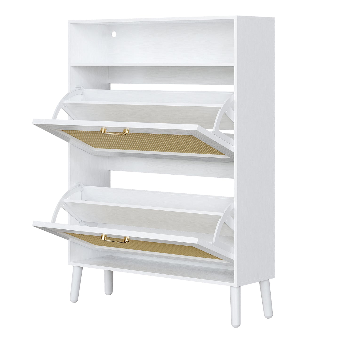 LED Shoe Cabinet with 2 Flip Drawers, Wood 20Pair Shoe Storage Cabinet with Lights for Entryway, Modern Shoe Rack Organizer for Living Room, Rattan Door Design, Brown