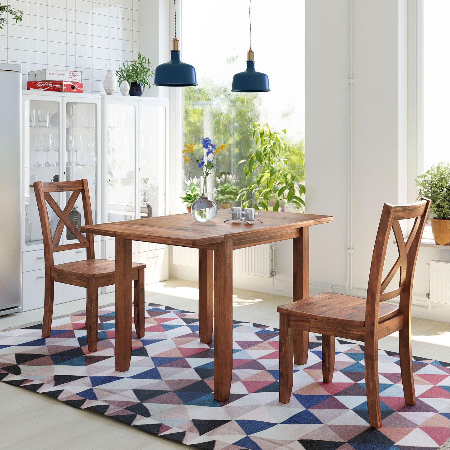 paproos 3-Piece Dining Table Set with Drop Leaf and 2 Chairs, LJC
