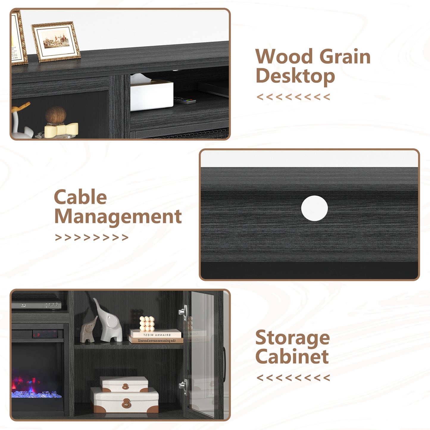 SYNGAR Electric Fireplace TV Stand for 60" TV, Modern Entertainment Center With 23" Fireplace, TV Console with Storage Shelves and Glass Doors, Media Console, TV Cabinet, Dark Gray