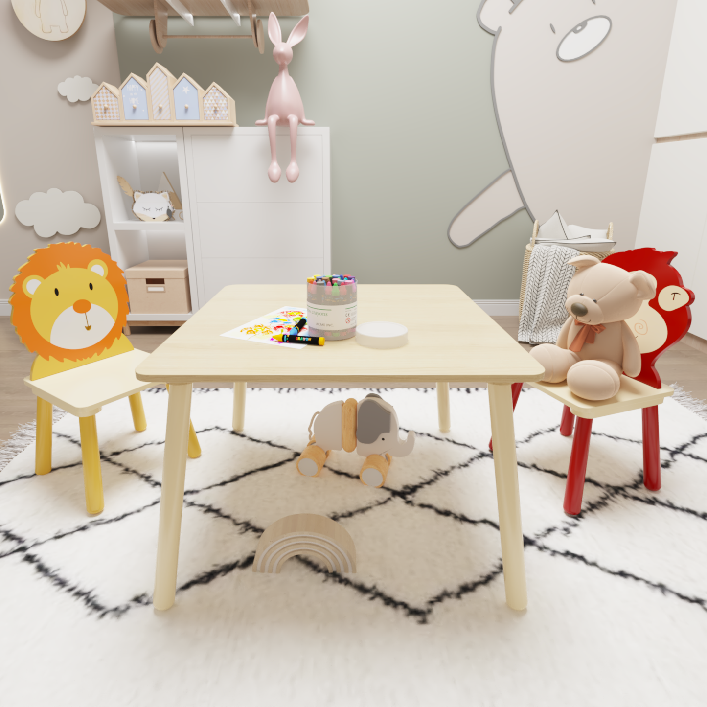 PAPROOS Kids Table and 2 Chairs Set