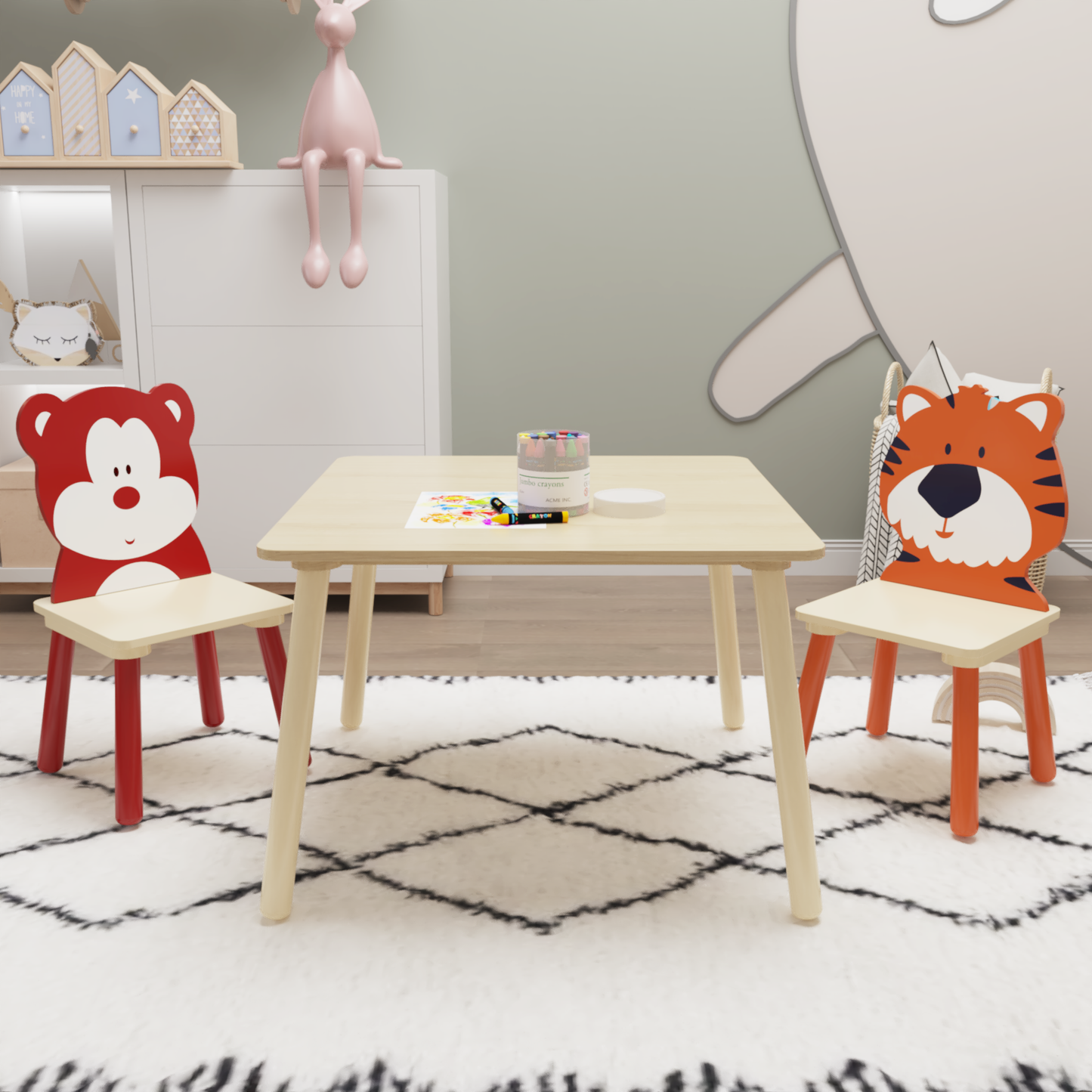 PAPROOS Kids Table and 2 Chairs Set