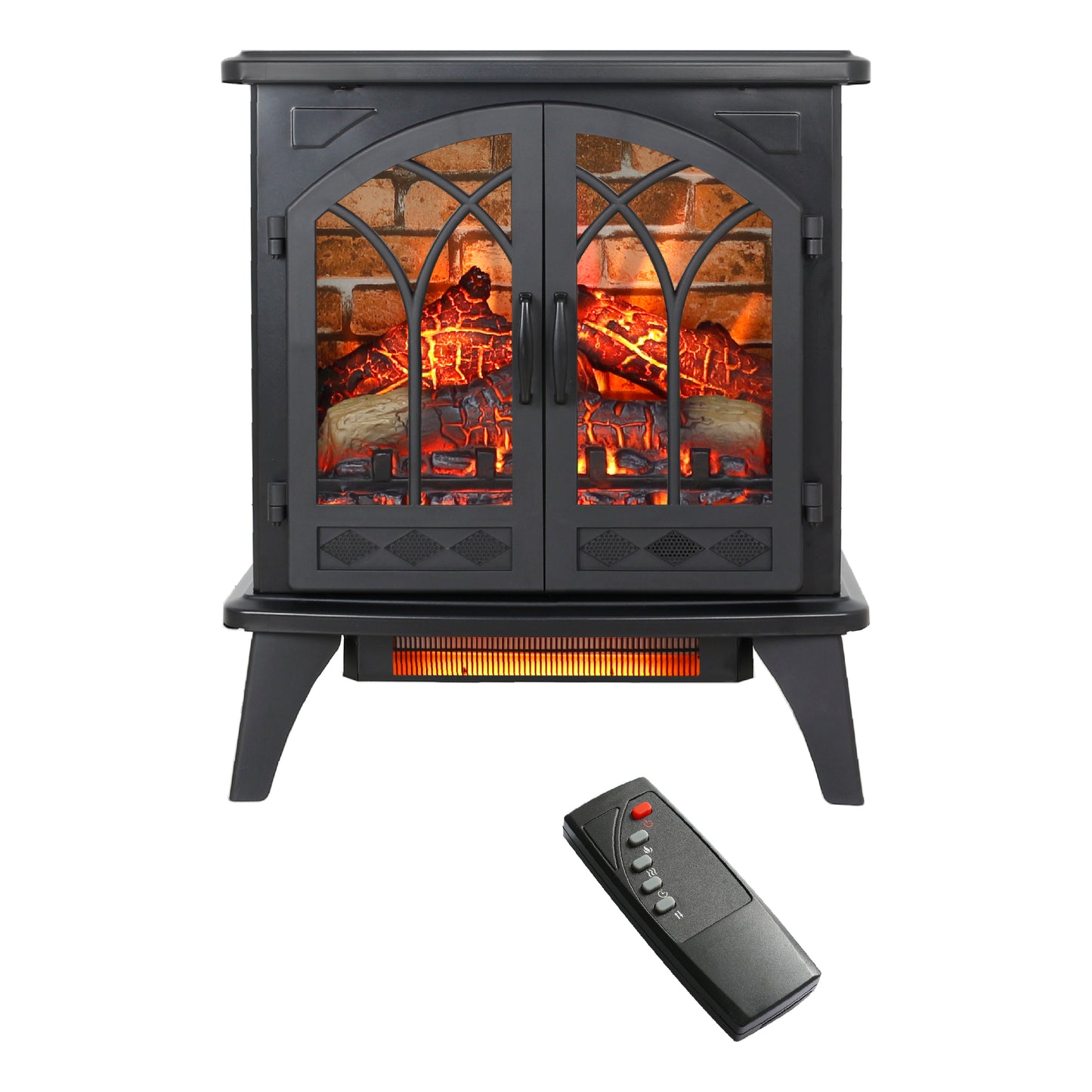 PAPROOS 24 inch Electric Fireplace Heater, Freestanding Quartz Fireplace Infrared Stove Heater with 3D Flame Effect Remote Control, Timer, Safety Protection Heater for Indoor, 1500W, Antique Black
