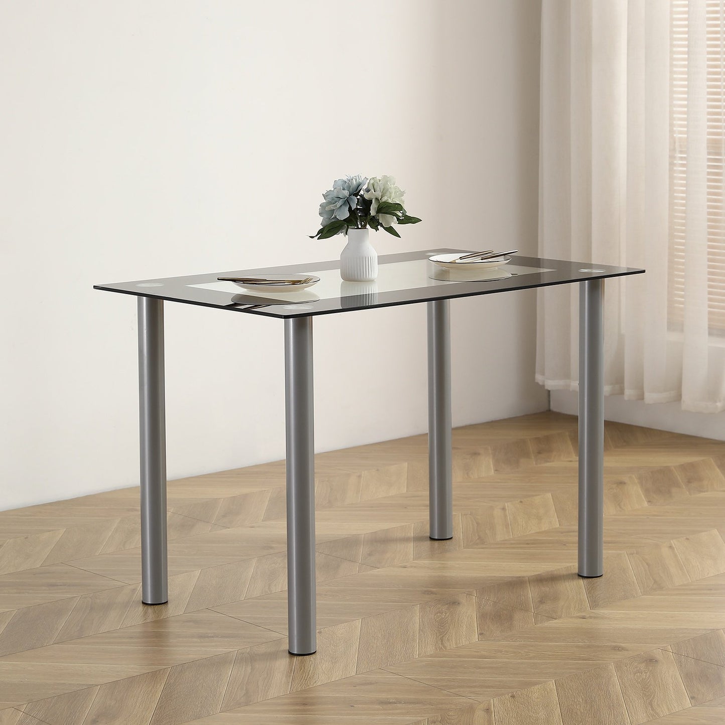 Glass Dining Table, 35.4" Modern Circle Kitchen Table with Clear Tempered Glass Top and 3 Silver Chrome Legs, Dinner Table for Apartment or Small Spaces