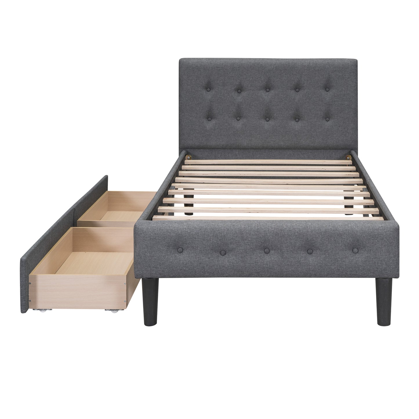 PAPROOS Beige Twin Size Upholstered Storage Bed