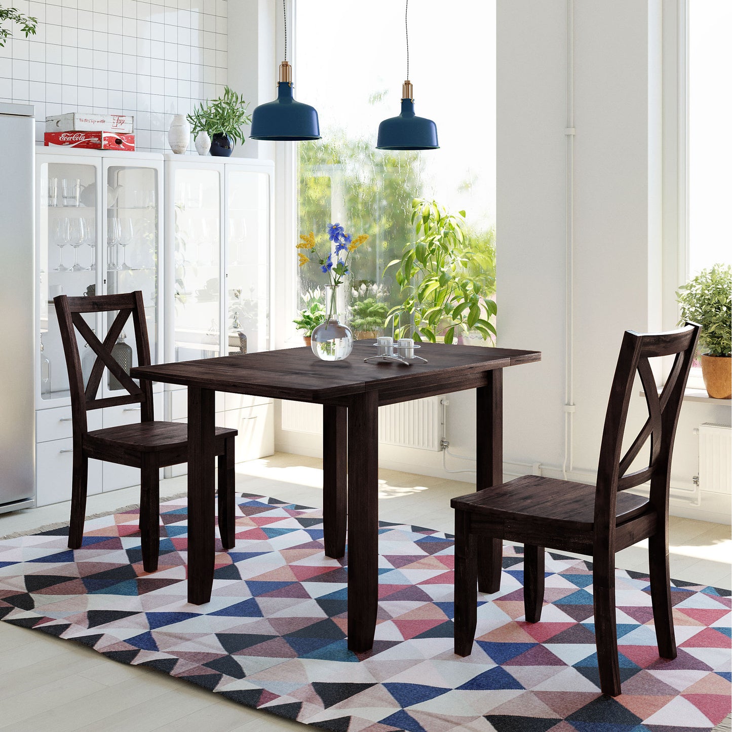 paproos 3-Piece Dining Table Set with Drop Leaf and 2 Chairs, LJC