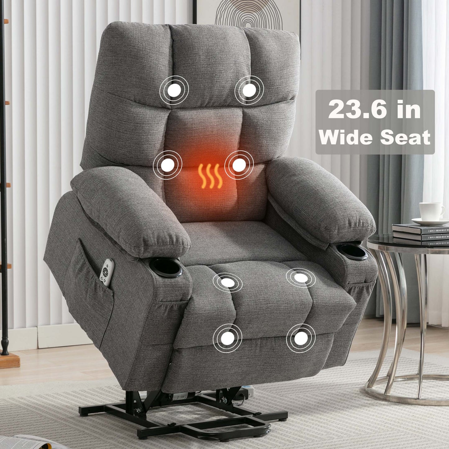 Power Lift Recliner Chair, PAPROOS Recliners for Elderly with Heat and Massage, Electric Lift Elderly Sofa for Living Room, with Cuper Holder, Pocket, USB Port, 350lbs Weight Capacity, Gray