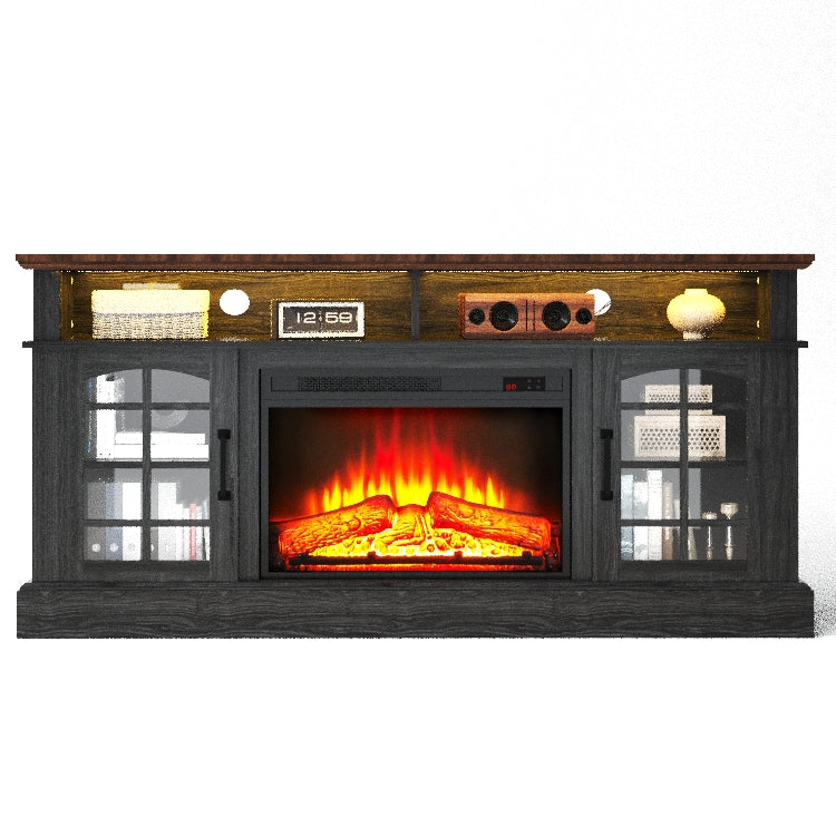 Fireplace TV Stand, Paproos Electric 58" TV Stand with Fireplace for 65 TVs, 1400w Farmhouse Fireplace Entertainment Center TV Console with Adjustable Shelf, 62°F - 82°F Heating Range, Brown