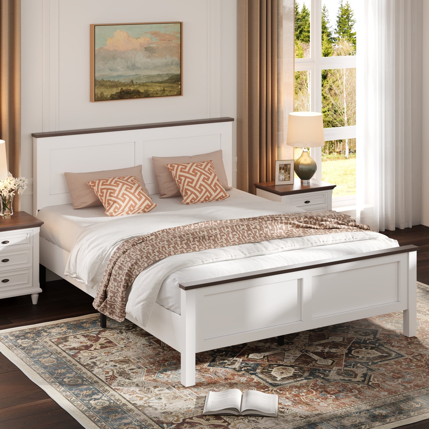 PAPROOS Full Size Bed Frame, Wooden Platform Bed with Headboard and Footboard