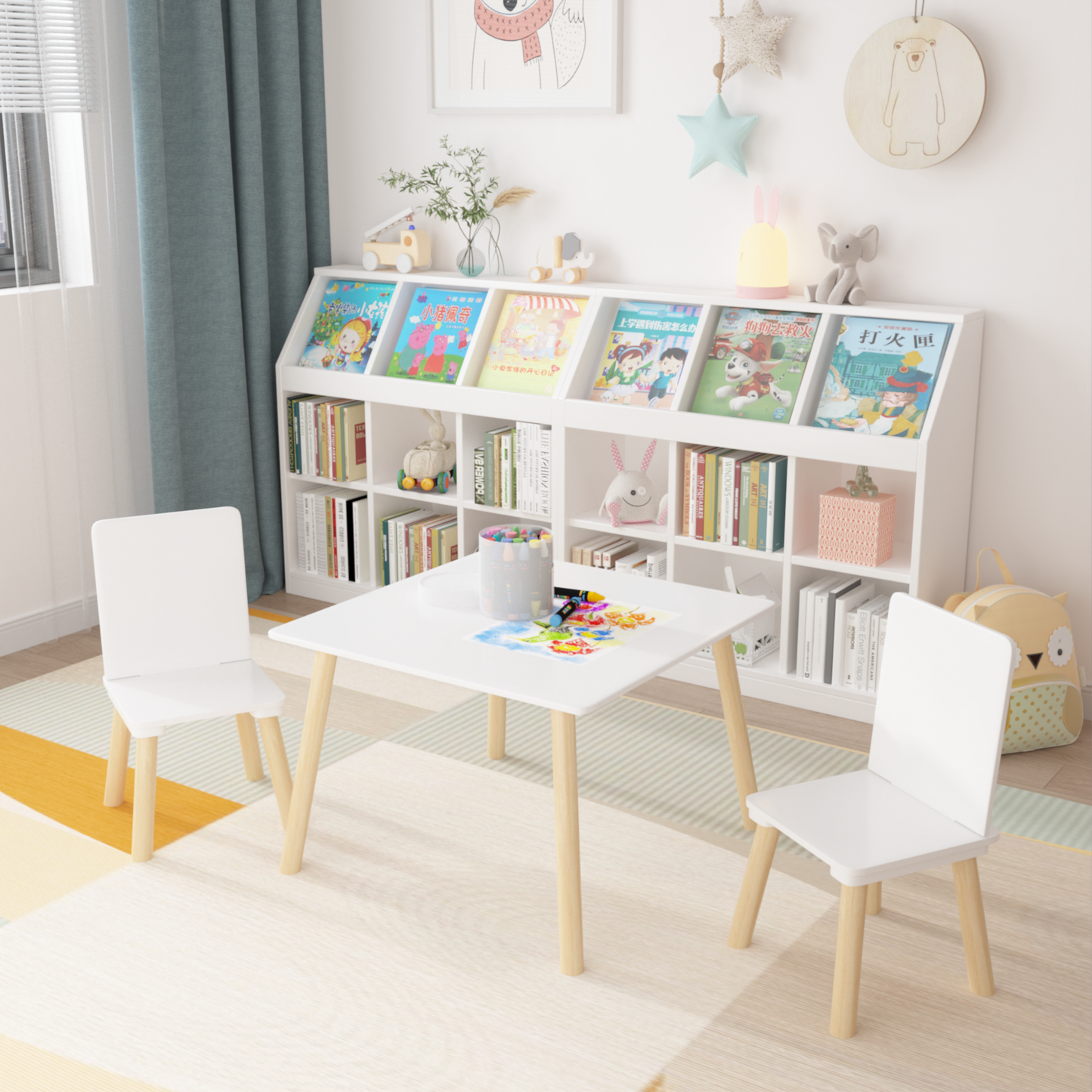 PAPROOS Kids Table and 2 Chairs Set