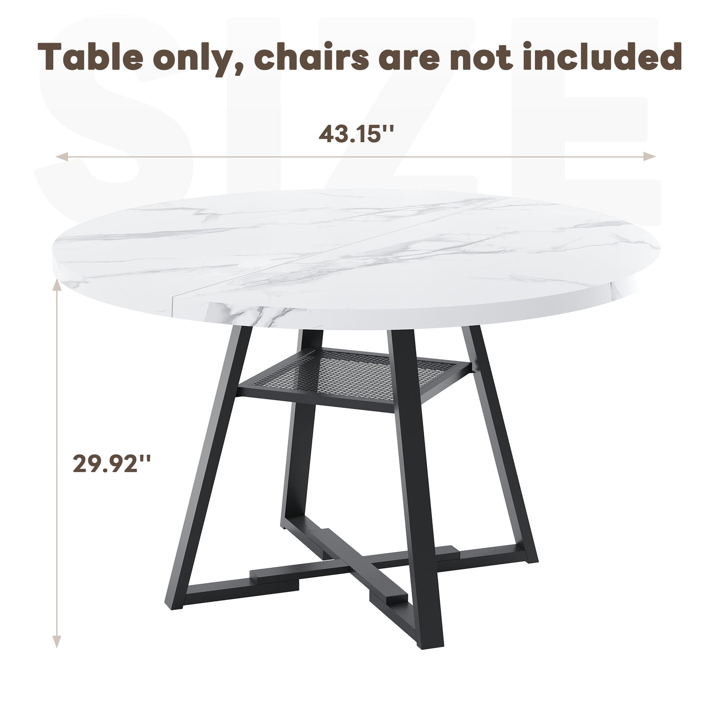 PAPROOS Round Dining Table, 43'' Faux Marble Dining Table with Storage Shelf, Circle Dining Table for Dining Room, Modern Kitchen Table for 4 People, White(Only Table)