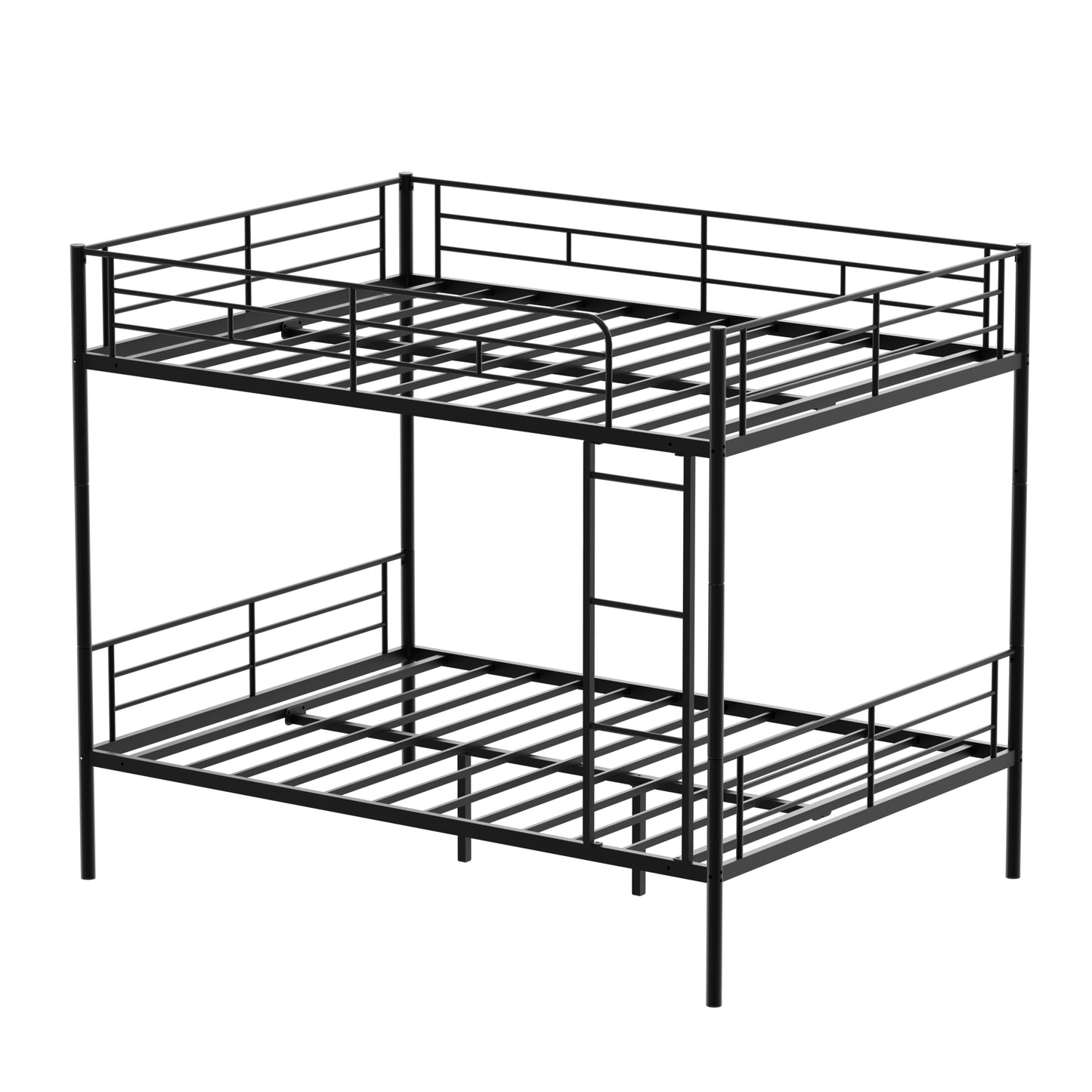 Full over Full Bunk Beds for Kids, Metal Bunk Beds Full Size Convertible Design, Metal Bunkbed Frame with Ladder and Safety Guardrails, Load-Bearing 350lbs, Noise-Free, Black