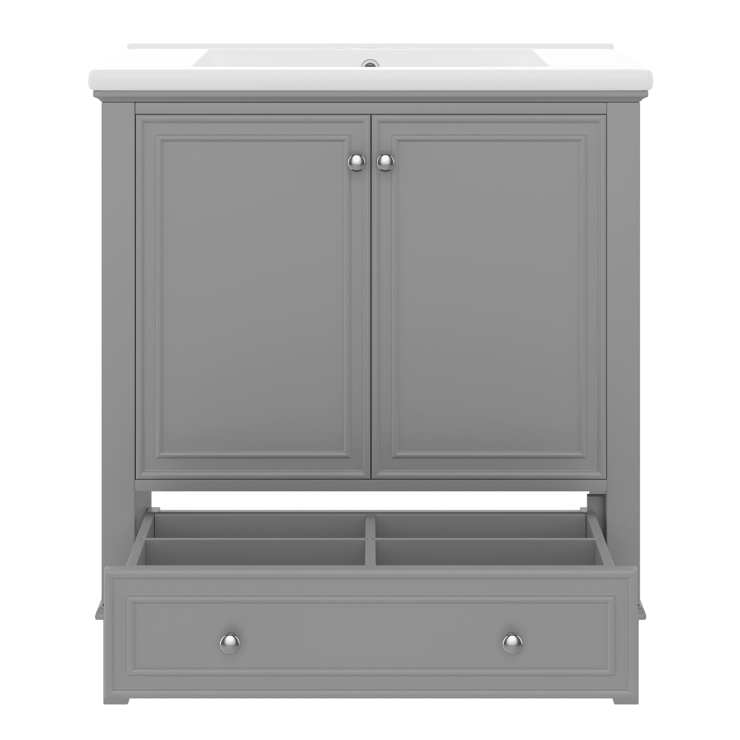 PAPROOS 30" Bathroom Vanity with Sink Combo, Wood White Bathroom Storage Cabinet with Doors and Drawer, Freestanding Bathroom Vanity Cabinet with Solid Frame and Adjustable Shelf