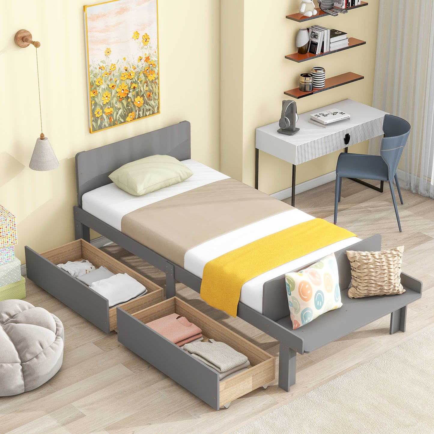 PAPROOS Twin Platform Bed Frame with Storage, LJC