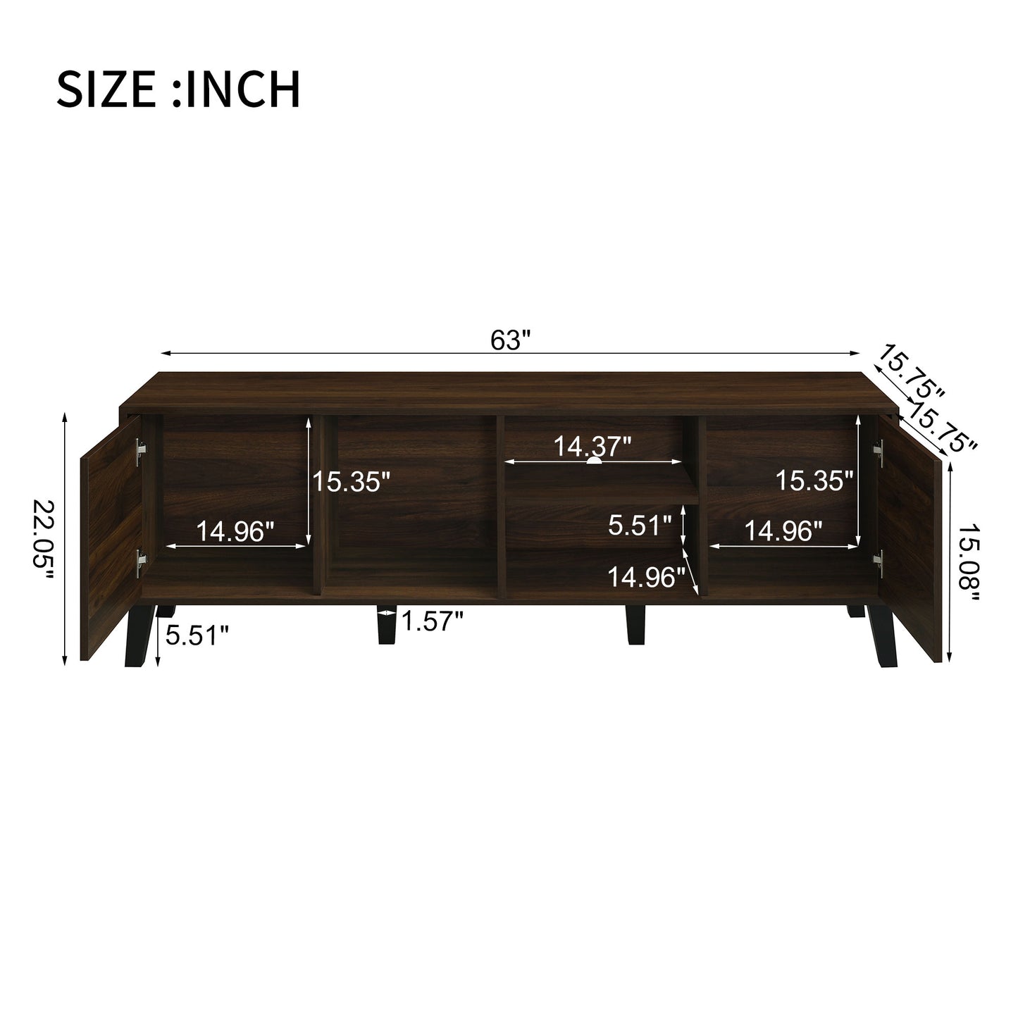 PAPROOS TV Stand for 70 inch tv, Mid Century Entertainment Center with Storage Cabinets, TV Cabinet with Open Shelves, Media Console Table with Doors for Living Room, Office