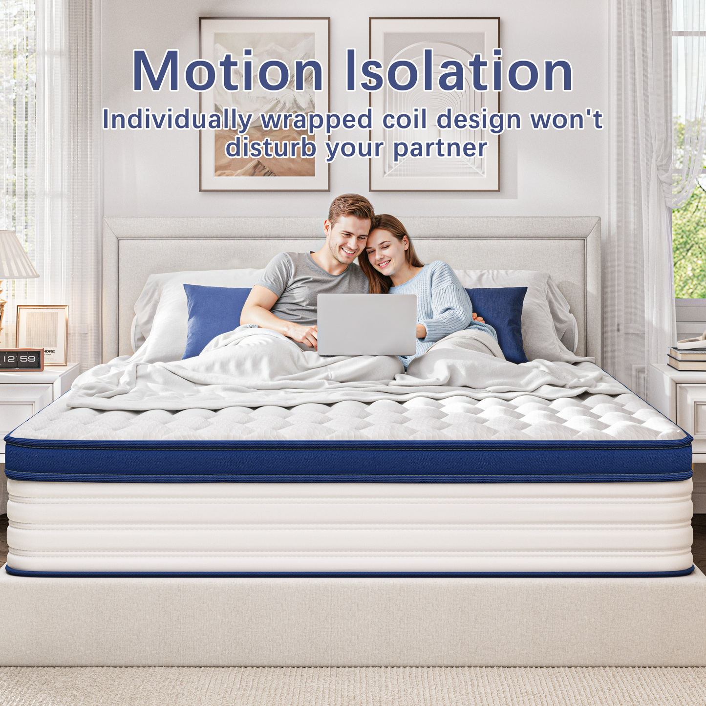 Twin Mattress, PAPROOS 12" Memory Foam Hybrid Mattress in a Box, Cool Individual Pocket Spring Mattress with Breathable Knitted Fabric Cover, Twin Size Medium Firm Mattress, CertiPUR-US, White/Blue