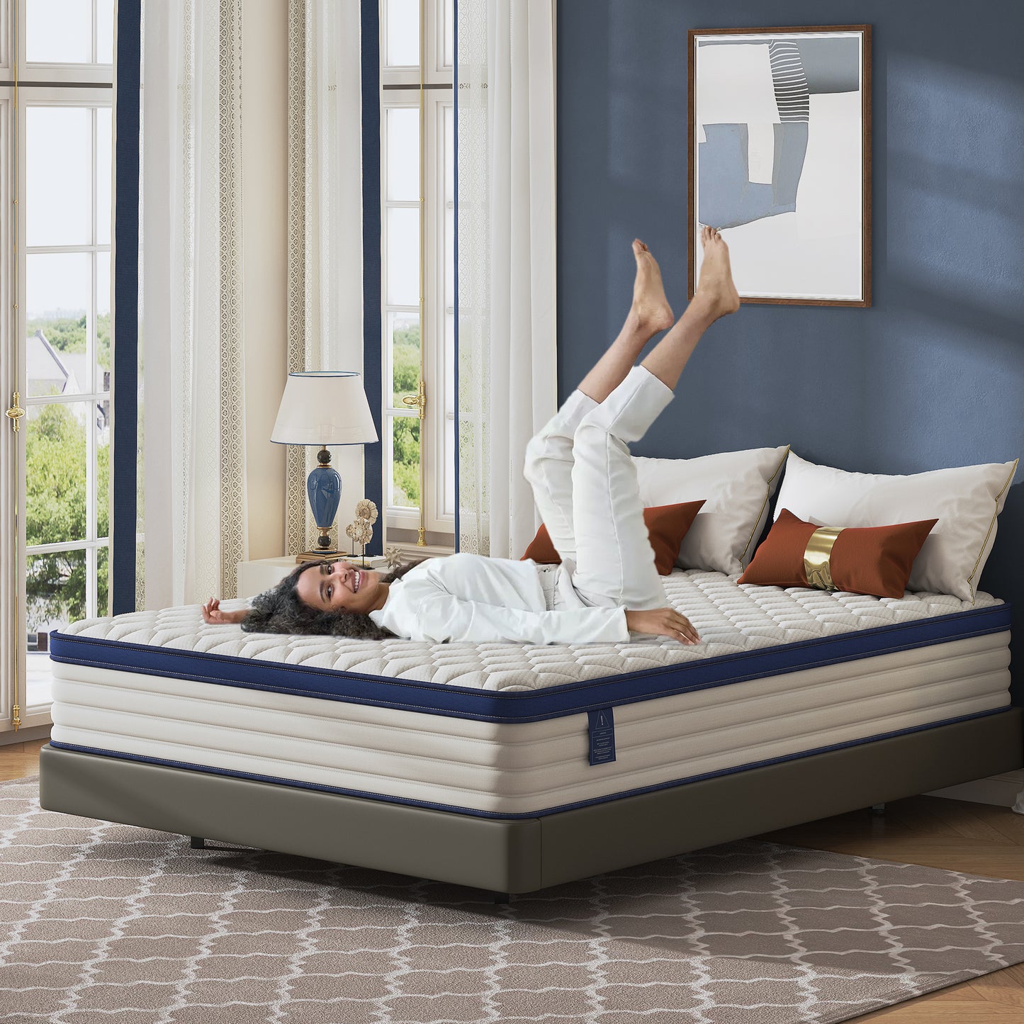 Twin Mattress, PAPROOS 12" Memory Foam Hybrid Mattress in a Box, Cool Individual Pocket Spring Mattress with Breathable Knitted Fabric Cover, Twin Size Medium Firm Mattress, CertiPUR-US, White/Blue