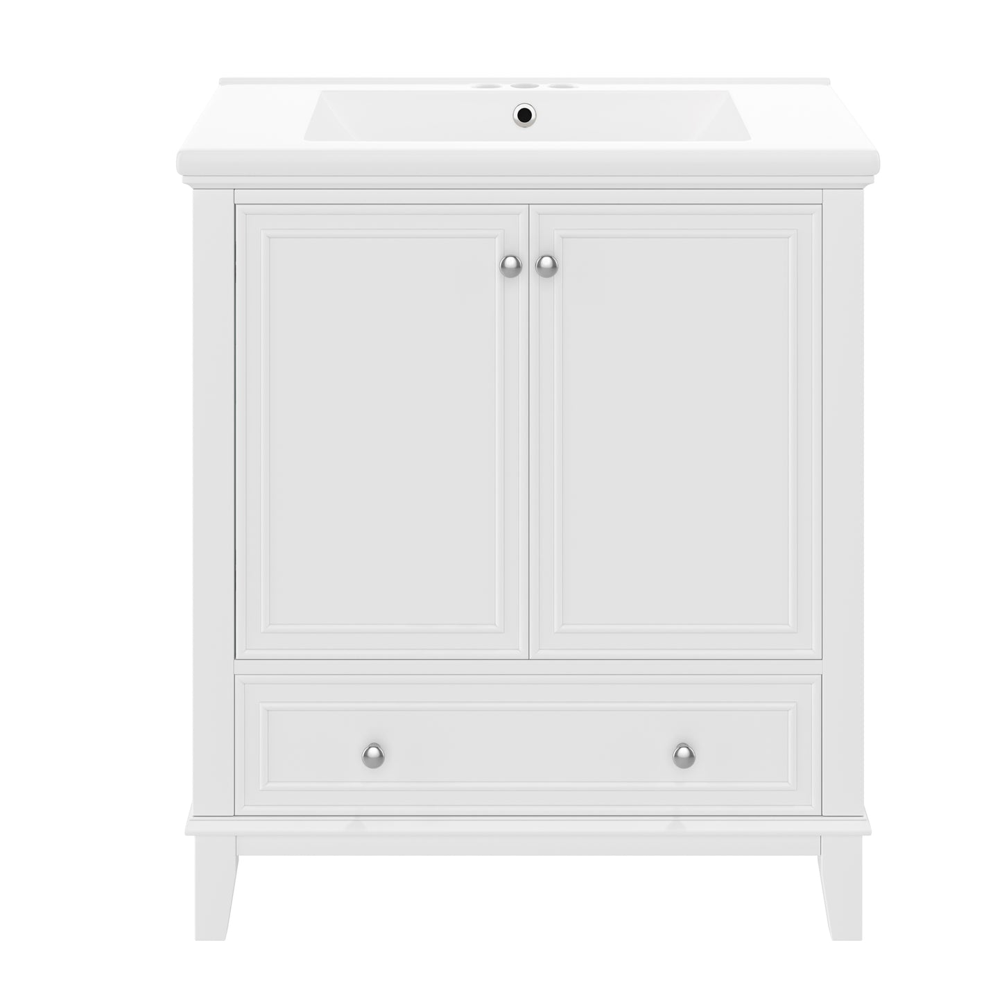 PAPROOS 30" Bathroom Vanity with Sink Combo, Wood White Bathroom Storage Cabinet with Doors and Drawer, Freestanding Bathroom Vanity Cabinet with Solid Frame and Adjustable Shelf