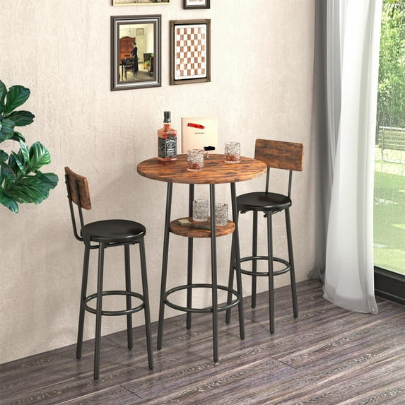 Piece Counter Height Dining Set, Paproos 23" Round Bar Table and 2 Bar Stools, Pub Table with Storage Rack, Bar Stools with Backrest, Industrial Bar Table Set for Kitchen Breakfast Nook