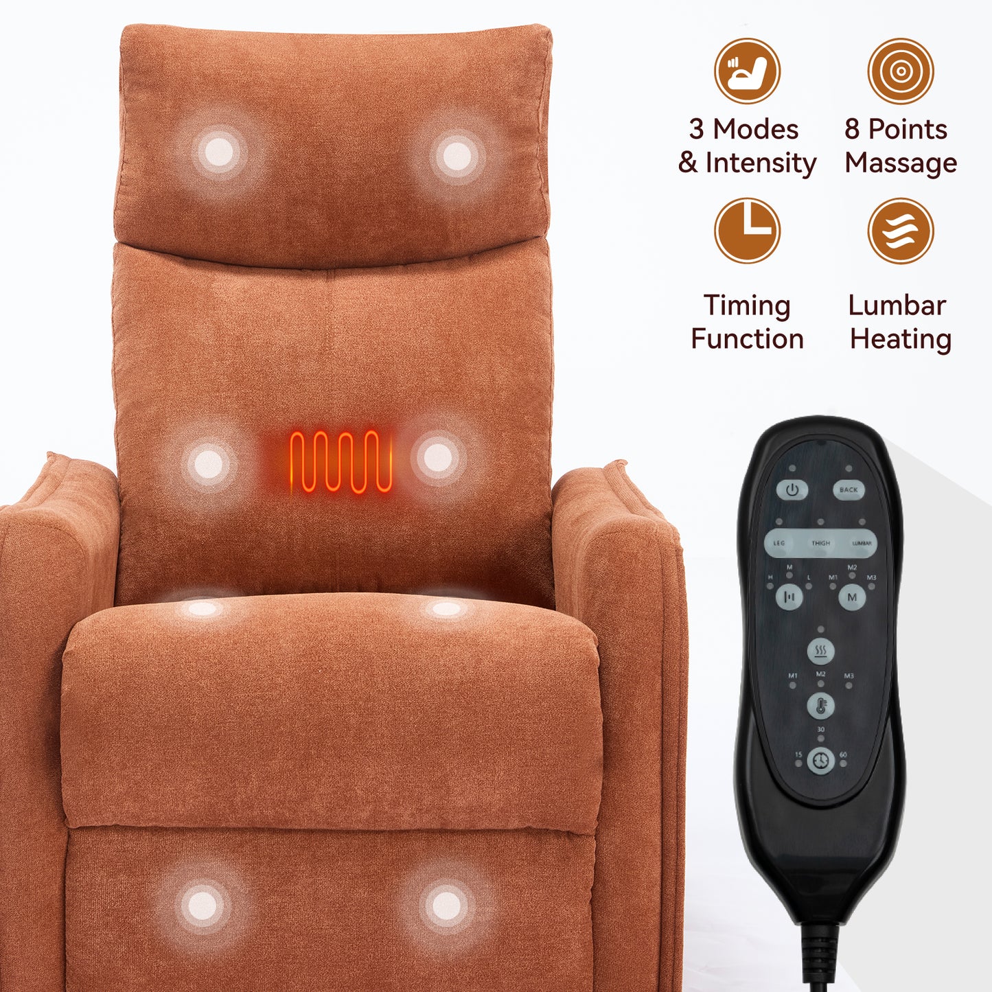 PAPROOS Heat Massage Recliner Chair, 360°Swivel Rocker Recliner Chair, Home Theater Recliner with 2 Side Pockets, Push Back Recliner, Nursery Chair for Bedroom, Living Room