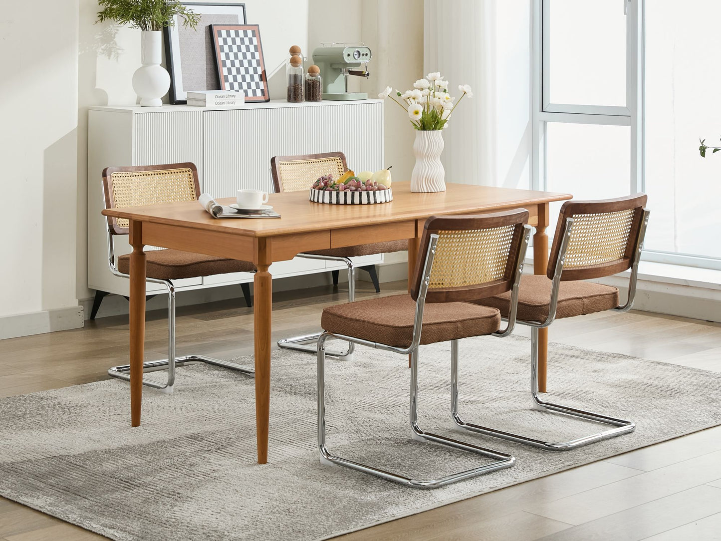 Dining Chairs Set of 2, Paproos Velvet Upholstered Dining Chairs, Mid Century Accent Chair Side Chair with Cane Back and Stainless Steel Chrome Legs, Dining Kitchen Living Room