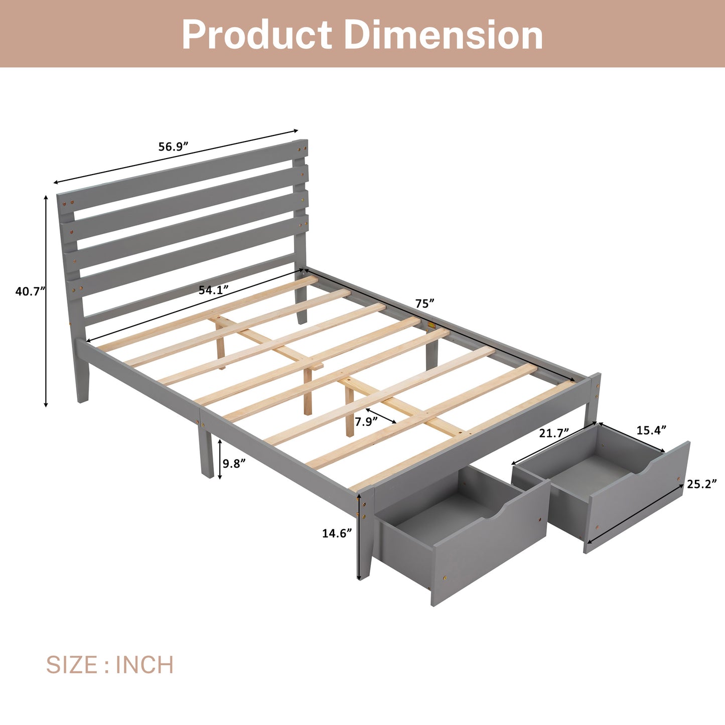 paproos Full Bed with Storage, Heavy Duty Wood Platform Bed Frame with Headboard and Under-bed Drawers, No Box Spring Needed, White