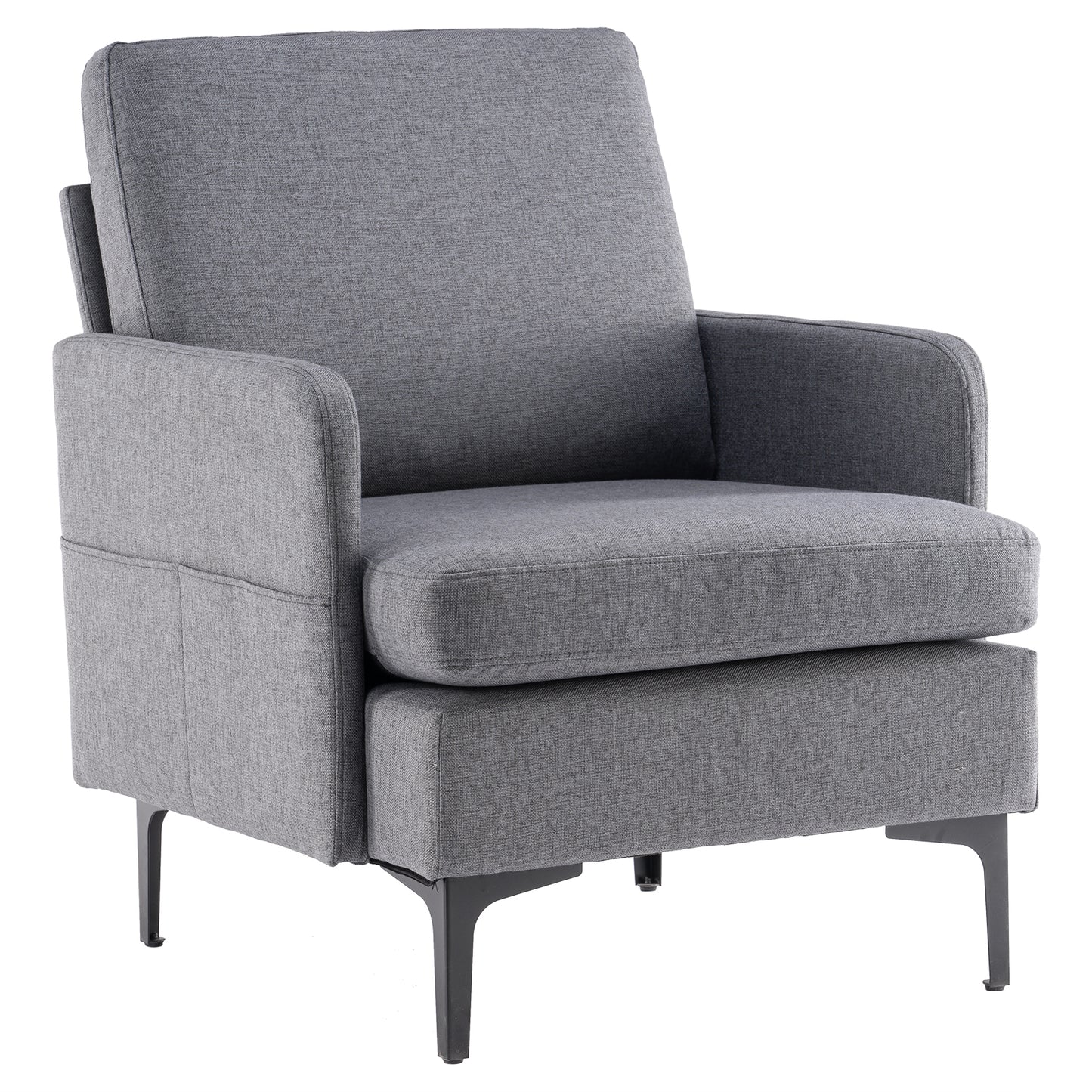 paproos Modern Accent Chair with Wood Legs, Velvet Upholstered Armchair, Club Leisure Modern Chair for Living Room Bedroom, Gray