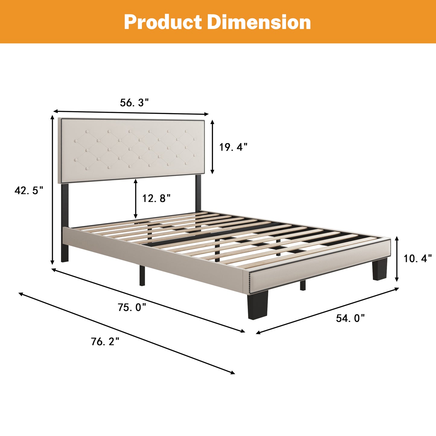 paproos Upholstered Full Bed Frame, New Upgraded Faux Leather Platform Bed with Headboard