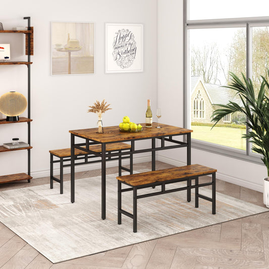 BTMWAY Dining Table Set with 2 Benches, LJC02
