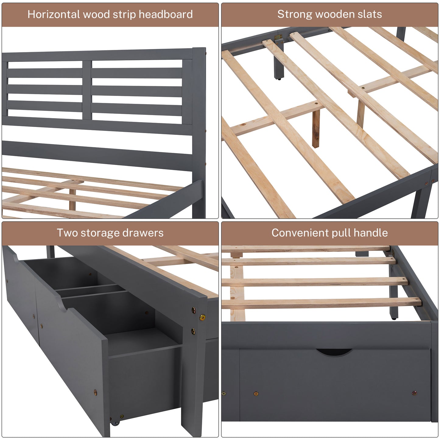 paproos Full Bed with Storage, Heavy Duty Wood Platform Bed Frame with Headboard and Under-bed Drawers, No Box Spring Needed, White