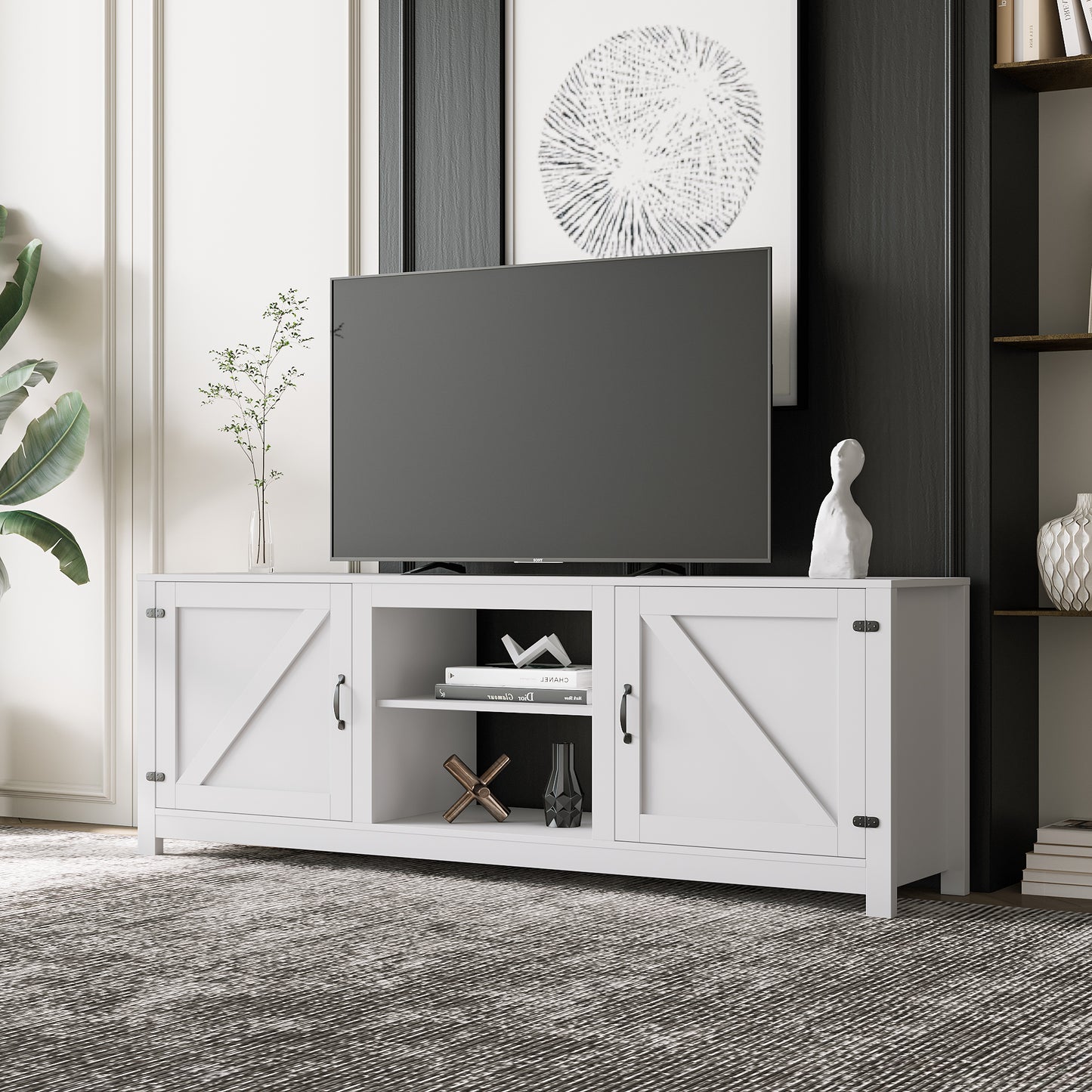 paproos 70.87 Inches Modern TV Stand, TV Stand with Storage for TVs up to 75 in, Entertainment Center for Living Room Bedroom, White