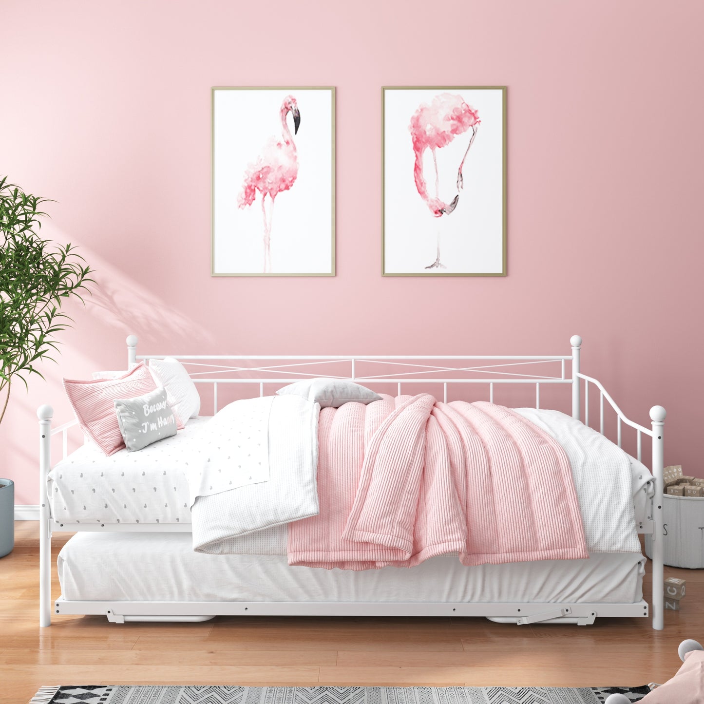 paproos Twin Size Daybed with Adjustable Pop Up Trundle, Heavy-Duty Steel Metal Bed Frame Space Saving, Perfect for Kids/Teens/Adults