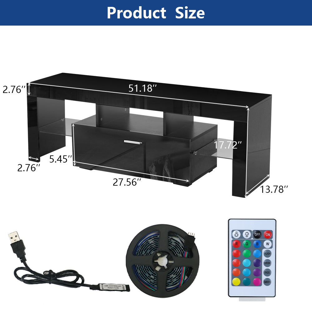 paproos TV Stand for 55 Inch TV, Modern High Glossy TV Cabinet with Remote Control and LED Lights