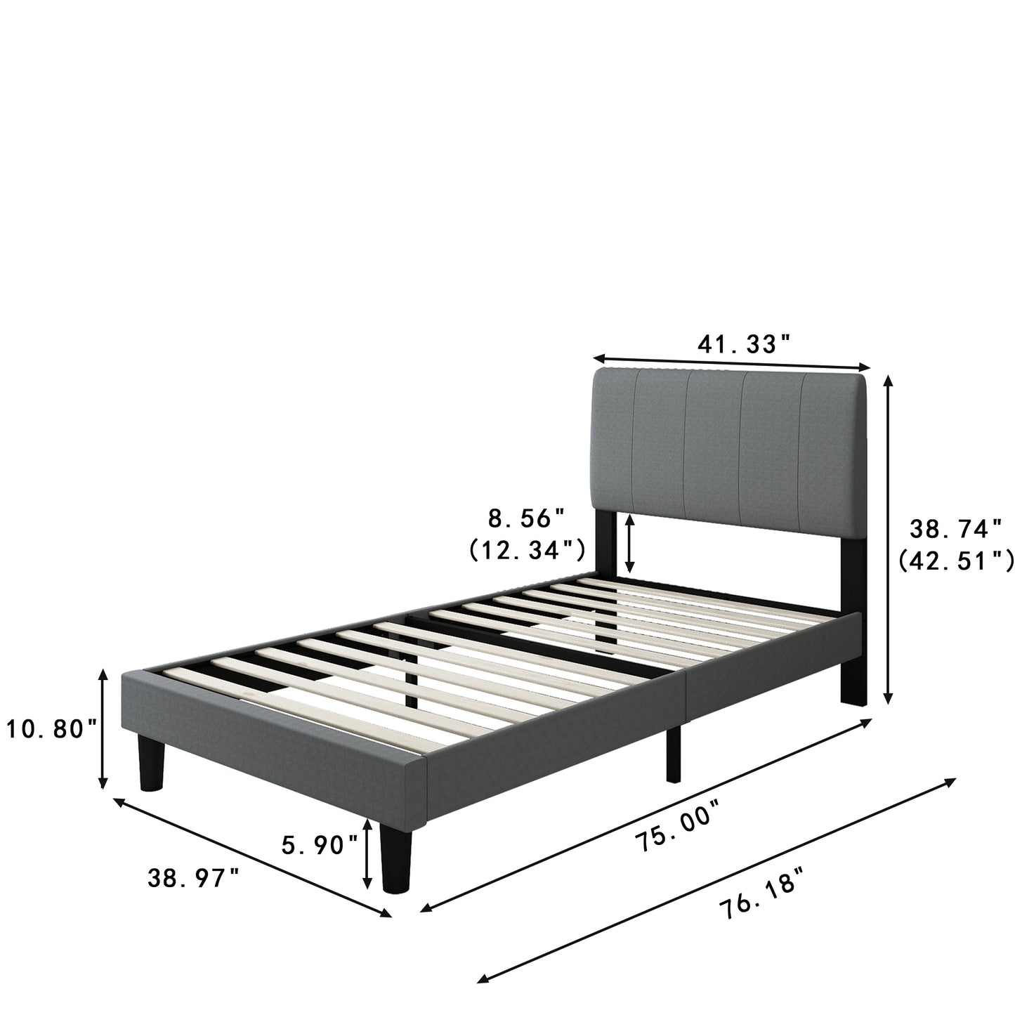 paproos Upholstered Twin Bed Frame, New Upgraded Fabric Platform Bed with Headboard