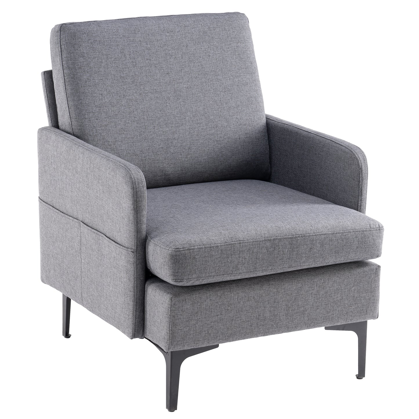 paproos Modern Accent Chair with Wood Legs, Velvet Upholstered Armchair, Club Leisure Modern Chair for Living Room Bedroom, Gray