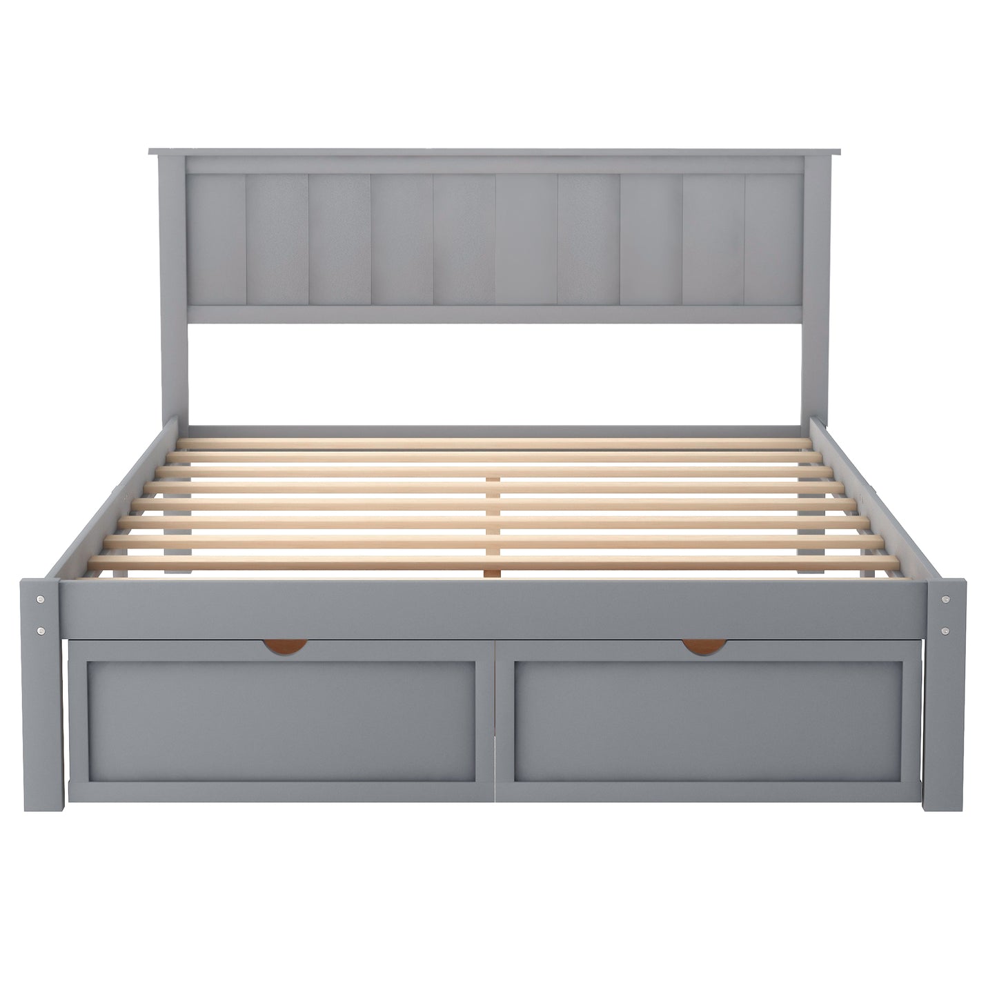paproos Full Bed with Storage, Heavy Duty Wood Platform Bed Frame with Headboard and Under-bed Drawers, No Box Spring Needed, White
