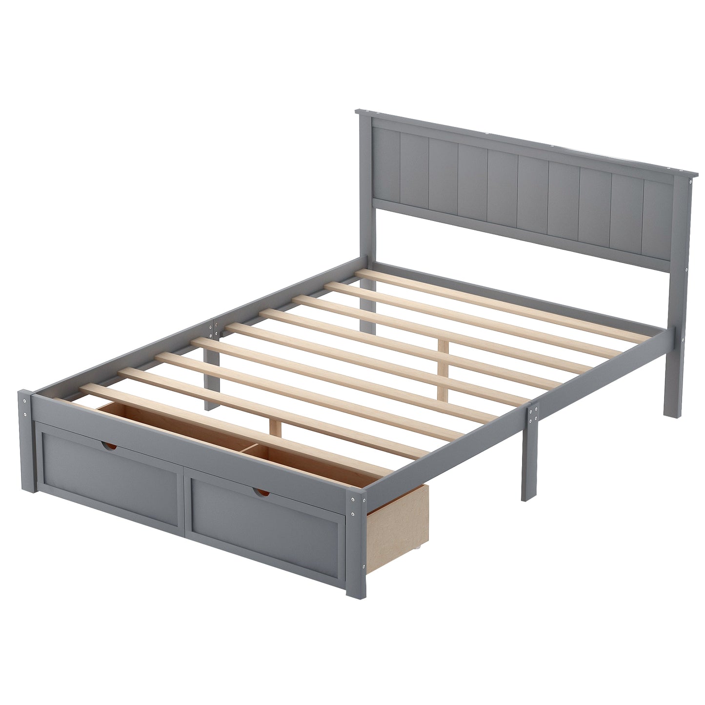 paproos Full Bed with Storage, Heavy Duty Wood Platform Bed Frame with Headboard and Under-bed Drawers, No Box Spring Needed, White