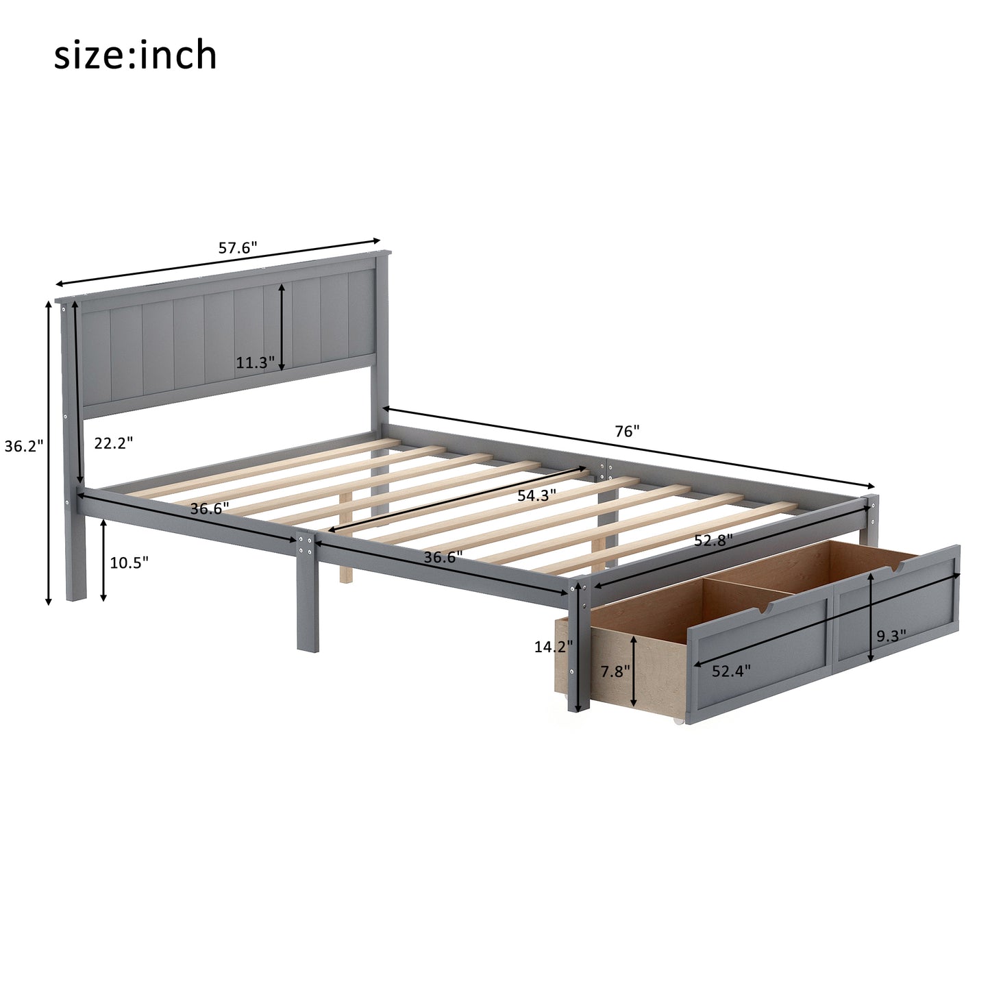 paproos Full Bed with Storage, Heavy Duty Wood Platform Bed Frame with Headboard and Under-bed Drawers, No Box Spring Needed, White