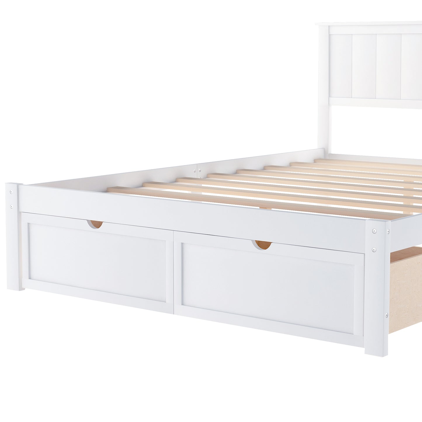 paproos Full Bed with Storage, Heavy Duty Wood Platform Bed Frame with Headboard and Under-bed Drawers, No Box Spring Needed, White
