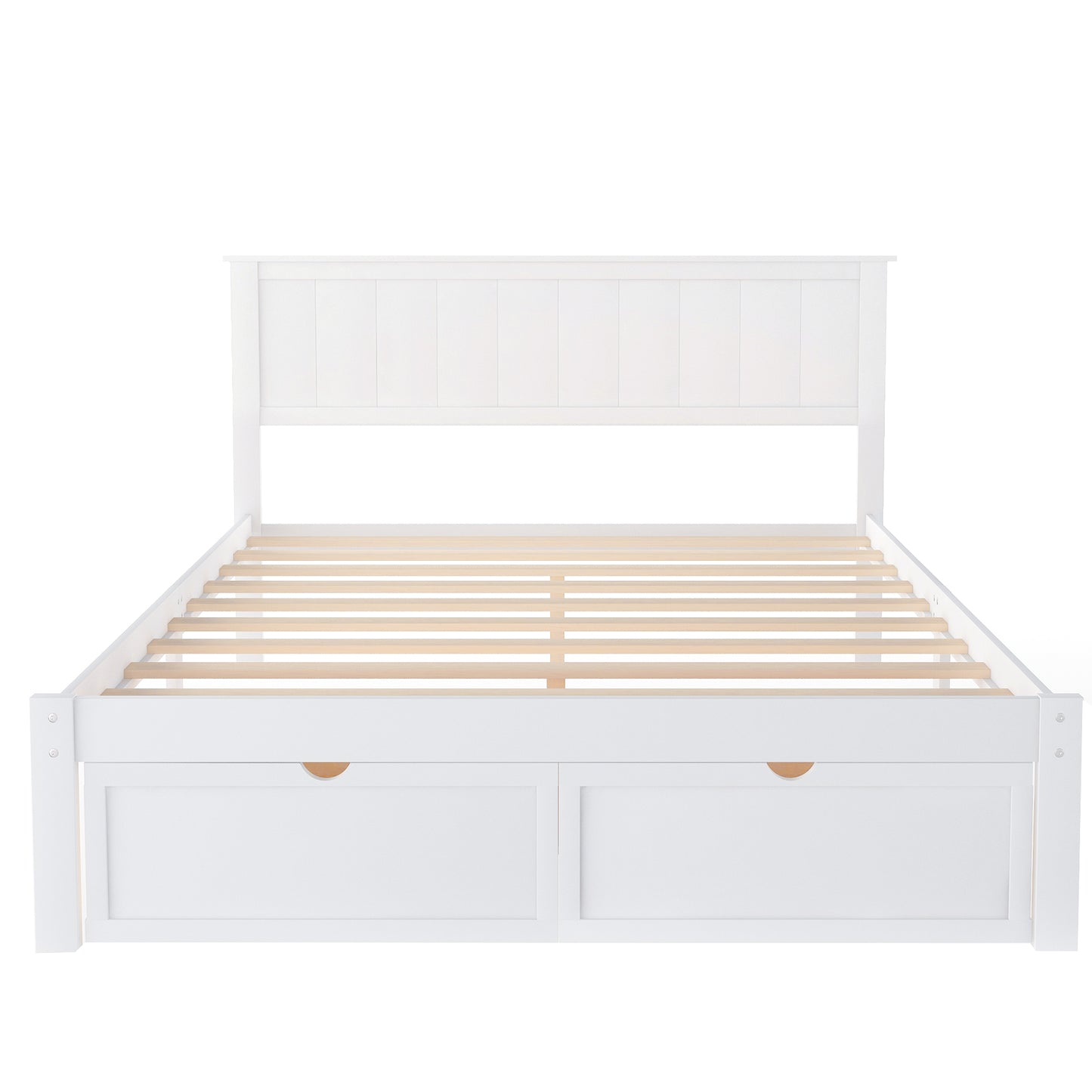 paproos Full Bed with Storage, Heavy Duty Wood Platform Bed Frame with Headboard and Under-bed Drawers, No Box Spring Needed, White
