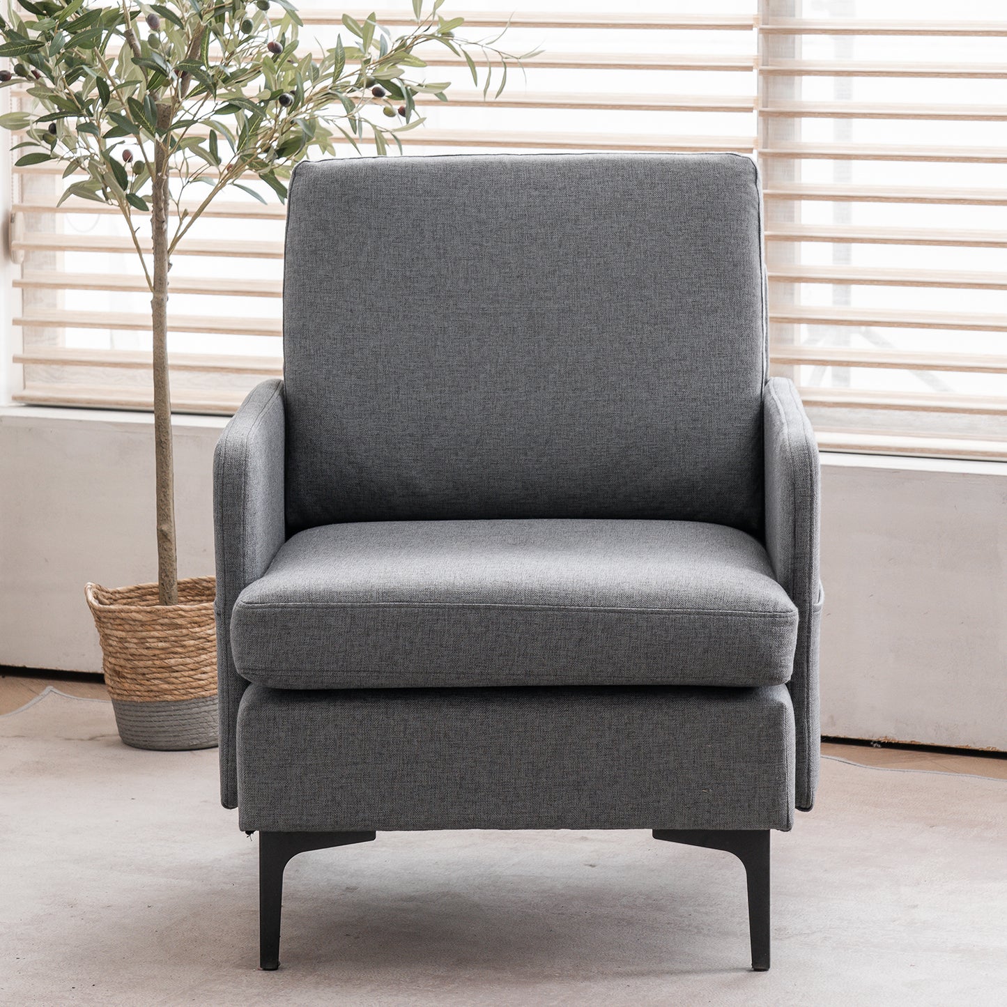 paproos Modern Accent Chair with Wood Legs, Velvet Upholstered Armchair, Club Leisure Modern Chair for Living Room Bedroom, Gray