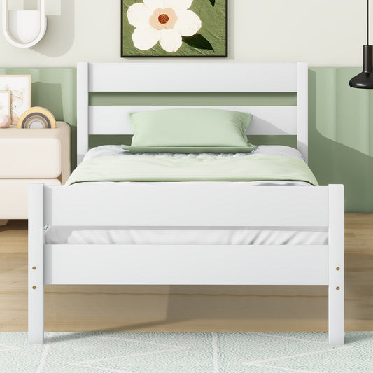 PAPROOS Twin Bed Frame, Solid Wood Platform Bed with Headboard and Footboard