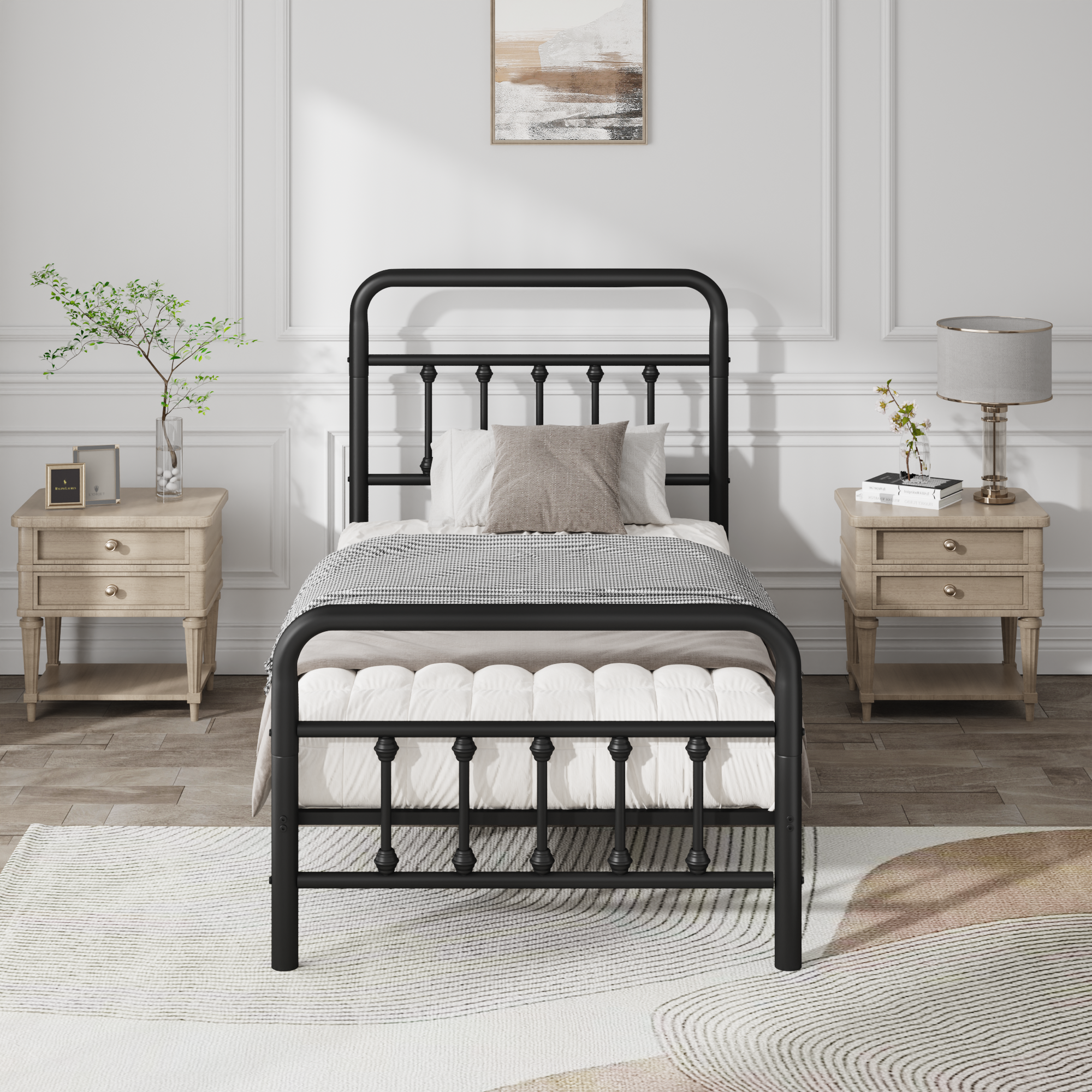 PAPROOS Twin Metal Bed Frame, Black