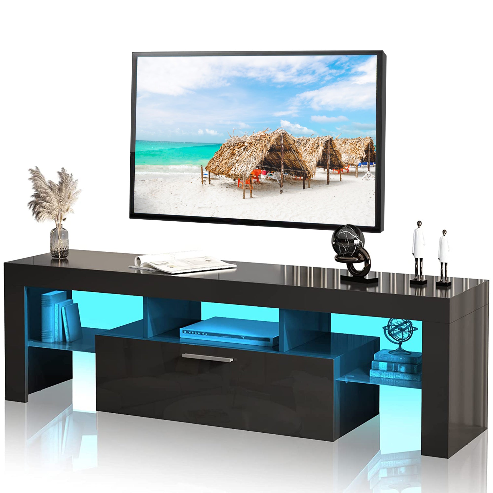 PAPROOS High Gloss TV Stand with LED Lights