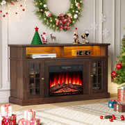 Fireplace TV Stand for 65 Inch TV, 1400w Farmhouse Electric TV Stand with Fireplace, Fireplace Entertainment Center with Remote Control for Living Room, Brown