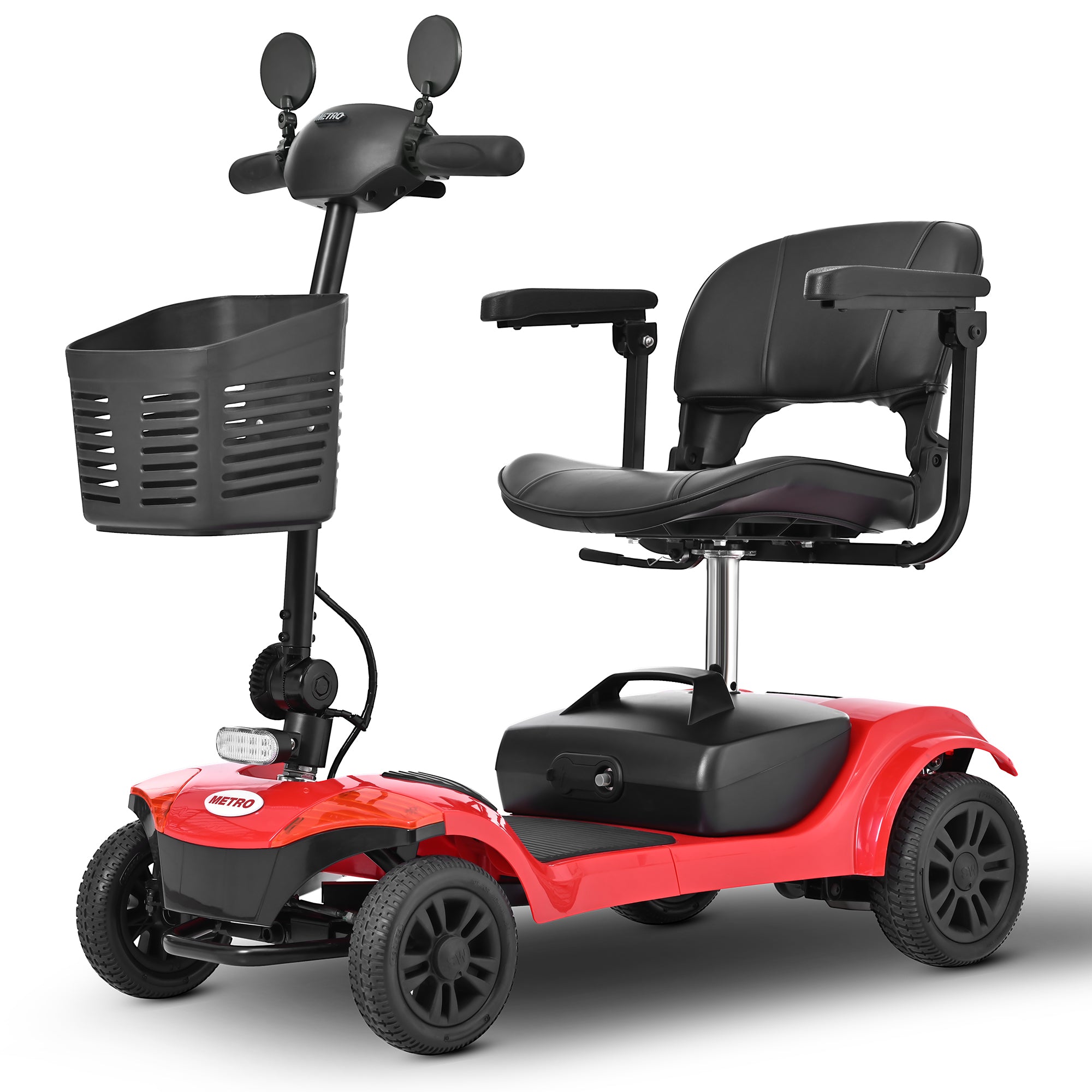 PAPROOS 4 Wheel Mobility Scooter for Seniors, Durable Heavy Duty Folding Power Wheelchair with Lights and Basket for Travel, 330lbs, Red