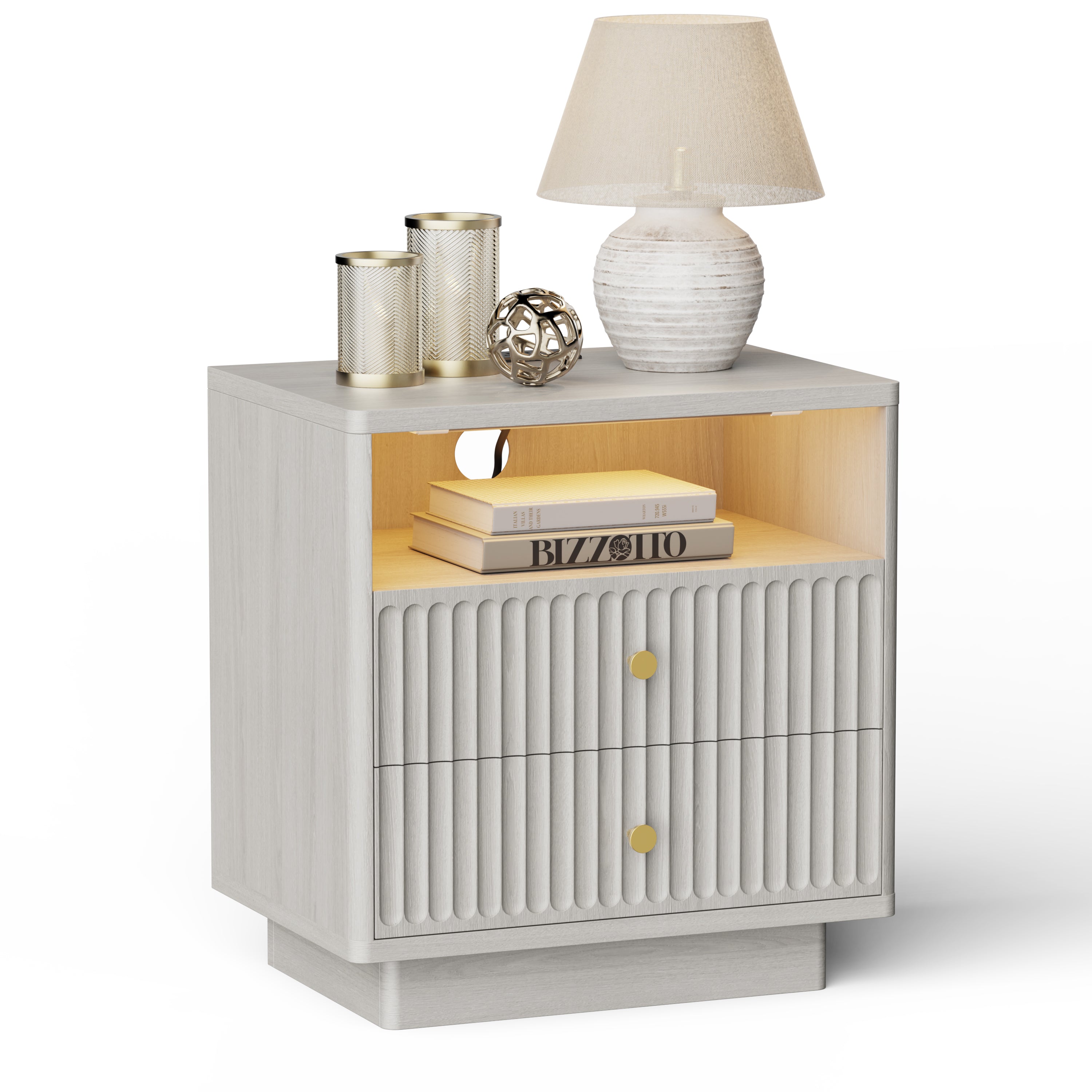 Fluted Nightstand with Charging Station